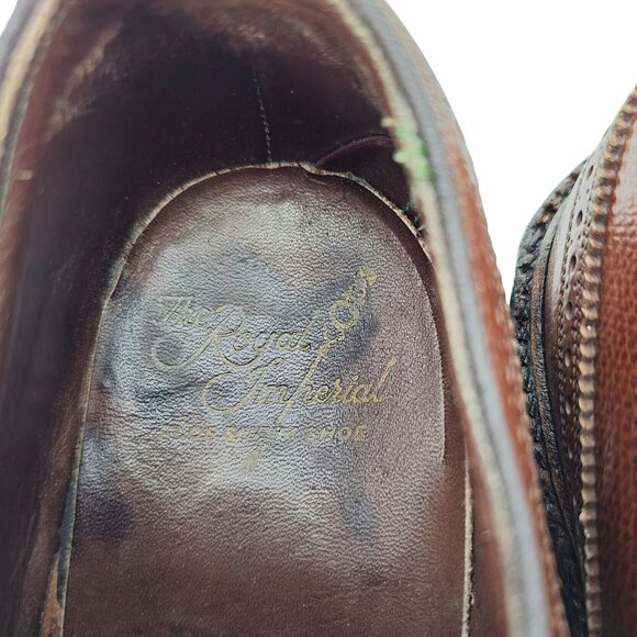 Vintage Florsheim Royal Imperial Brown Leather Longwing Derby Mens 9 Dress Shoes - Picture 12 of 13